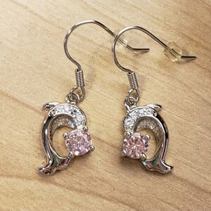 Elegant Silver and Pink Dolphin Earrings